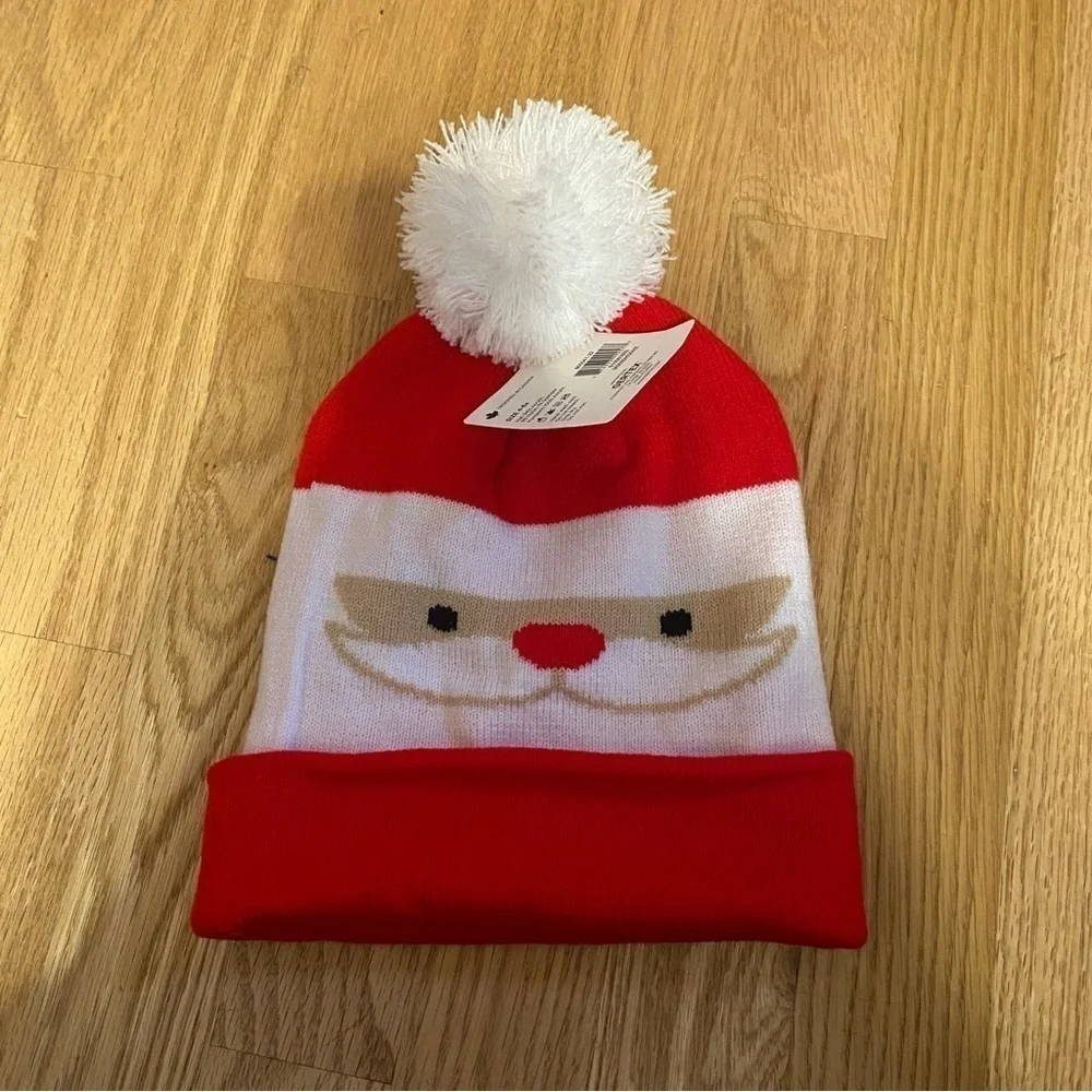 Santa Claus Pom Knit Hat Beanie NEW Red White Kids Sz 4-6X